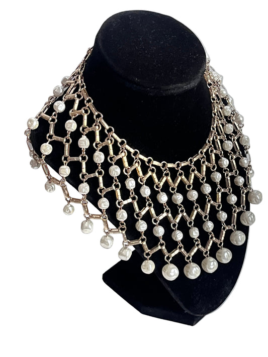 Vintage necklace  collar faux baroque pearl beads 1960s