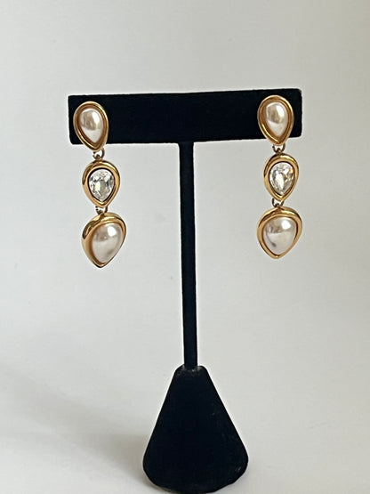 Vintage Napier earrings dangle crystal pearl