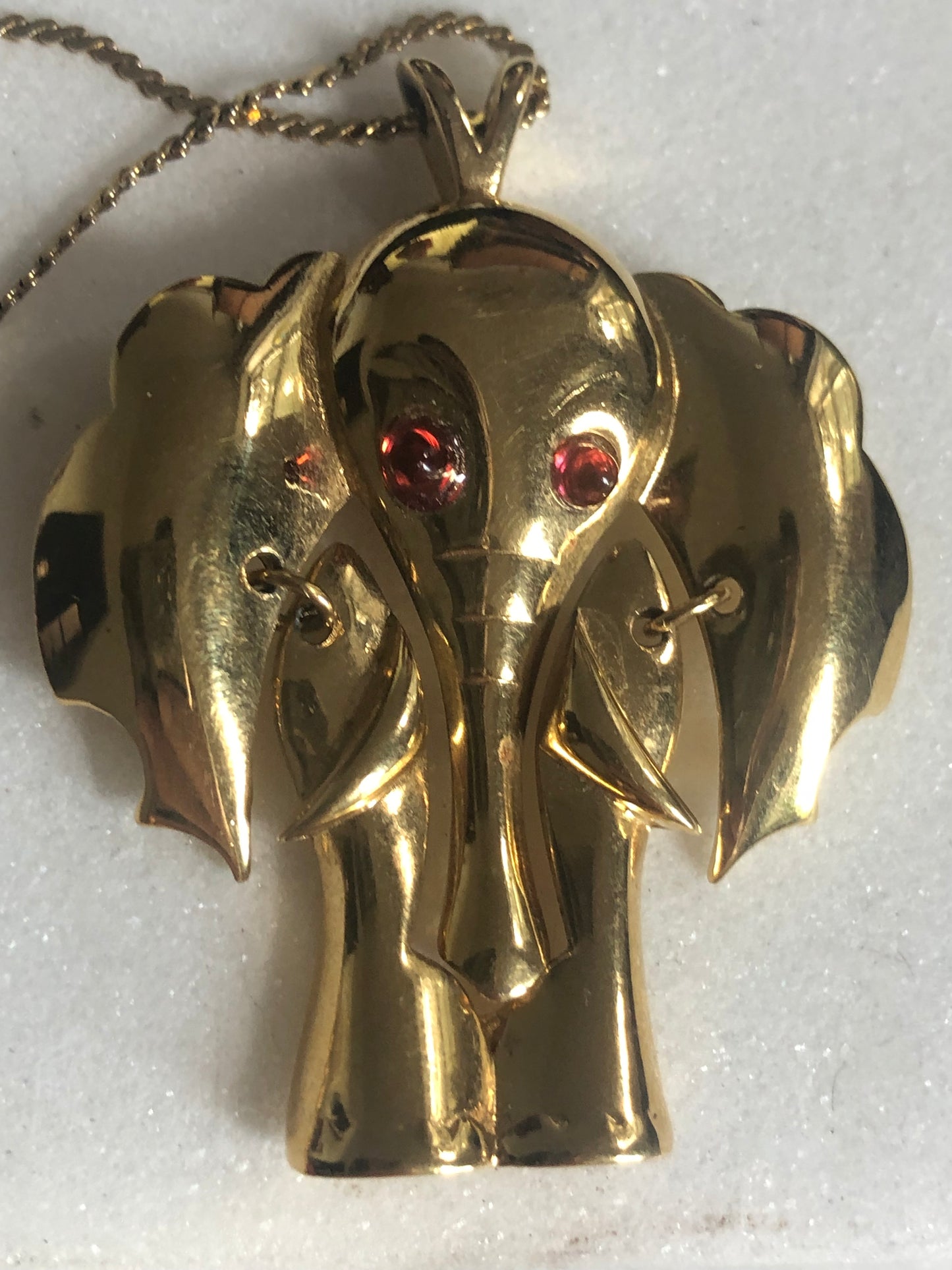 Vintage Nina Ricci necklace elephant pendant red cabochon