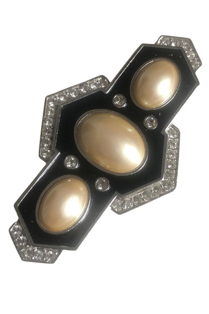 vintage Yves Saint Laurent  brooch pearl cabochon enameler deco style