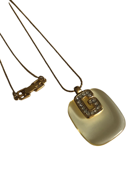 Vintage GIVENCHY lucite pendant logo clear rhinestones