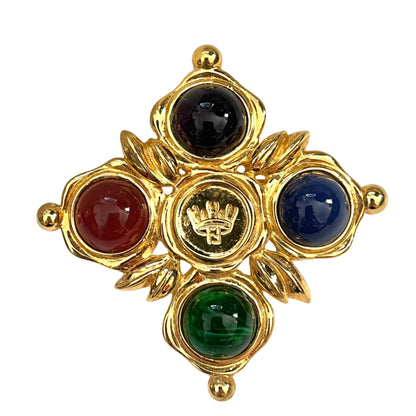 FENDI  brooch cross  colorful cabochon logo