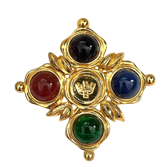 FENDI  brooch cross  colorful cabochon logo