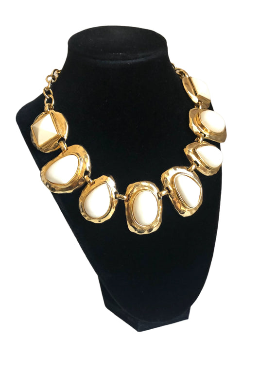 Vintage Les Bernard necklace chunky links  resin cabochon