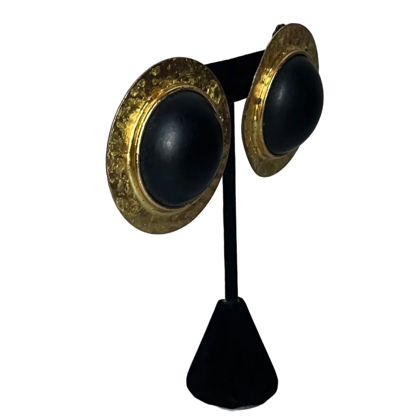 Vintage earrings clip on large runway size black cabochon