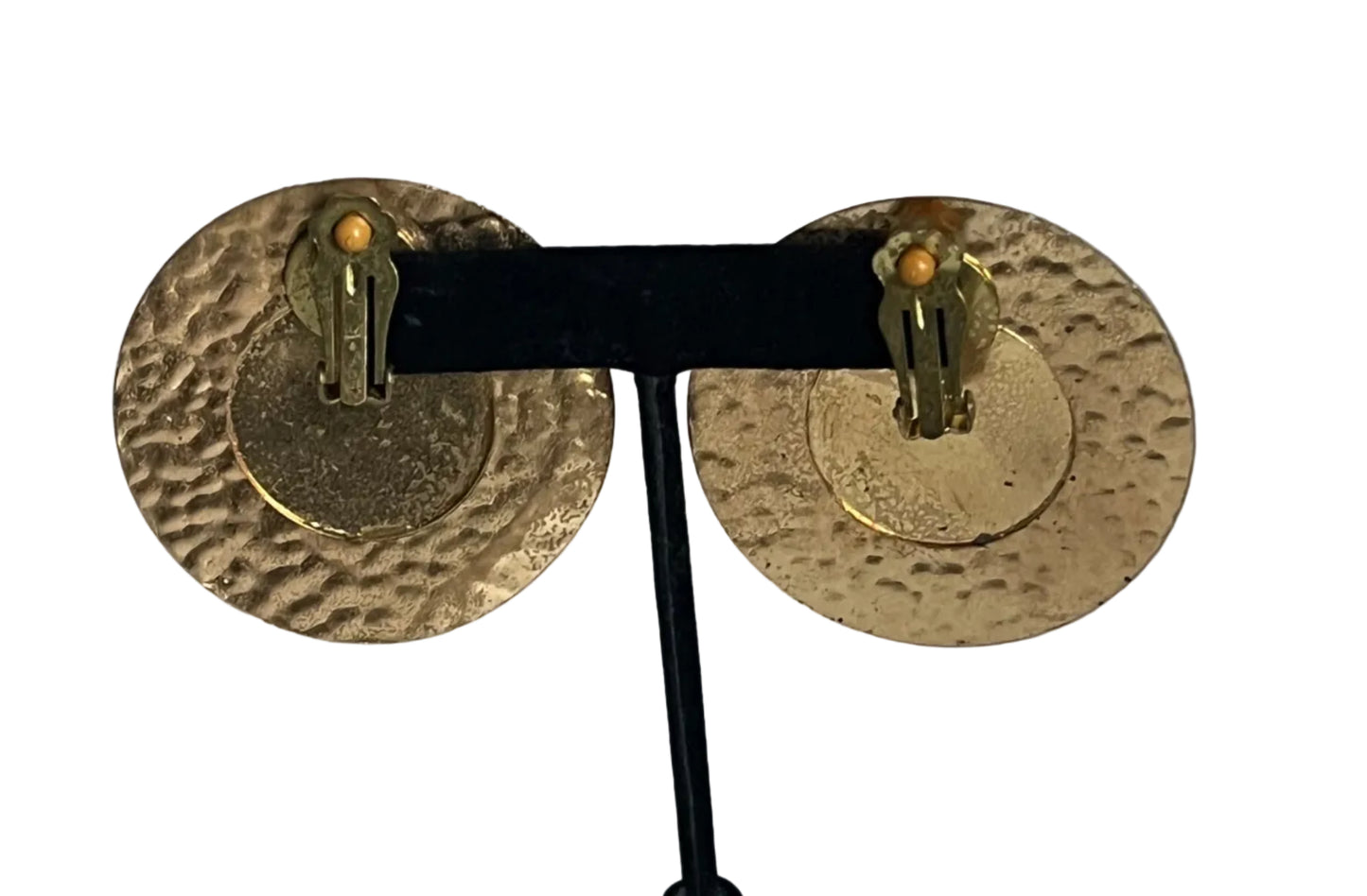Vintage earrings clip on large runway size black cabochon
