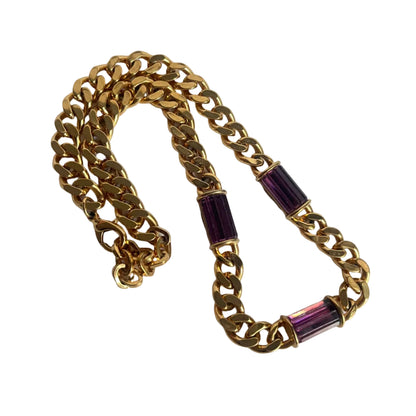 Vintage Nina Ricci necklace chain  two sides crystal / logo NR