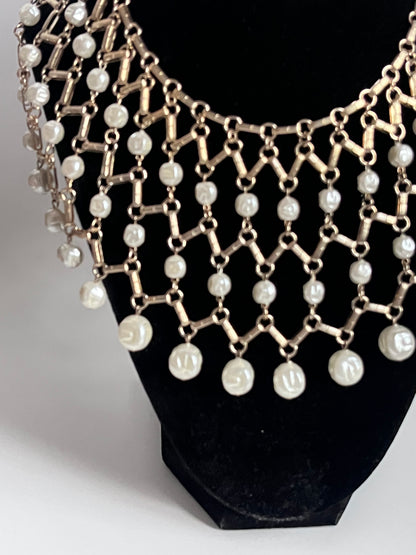 Vintage necklace  collar faux baroque pearl beads 1960s