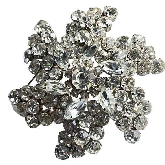 Vintage brooch star domed large clear rhinestones 1960's