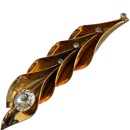 Vintage Les Bernard brooch leaf crystal