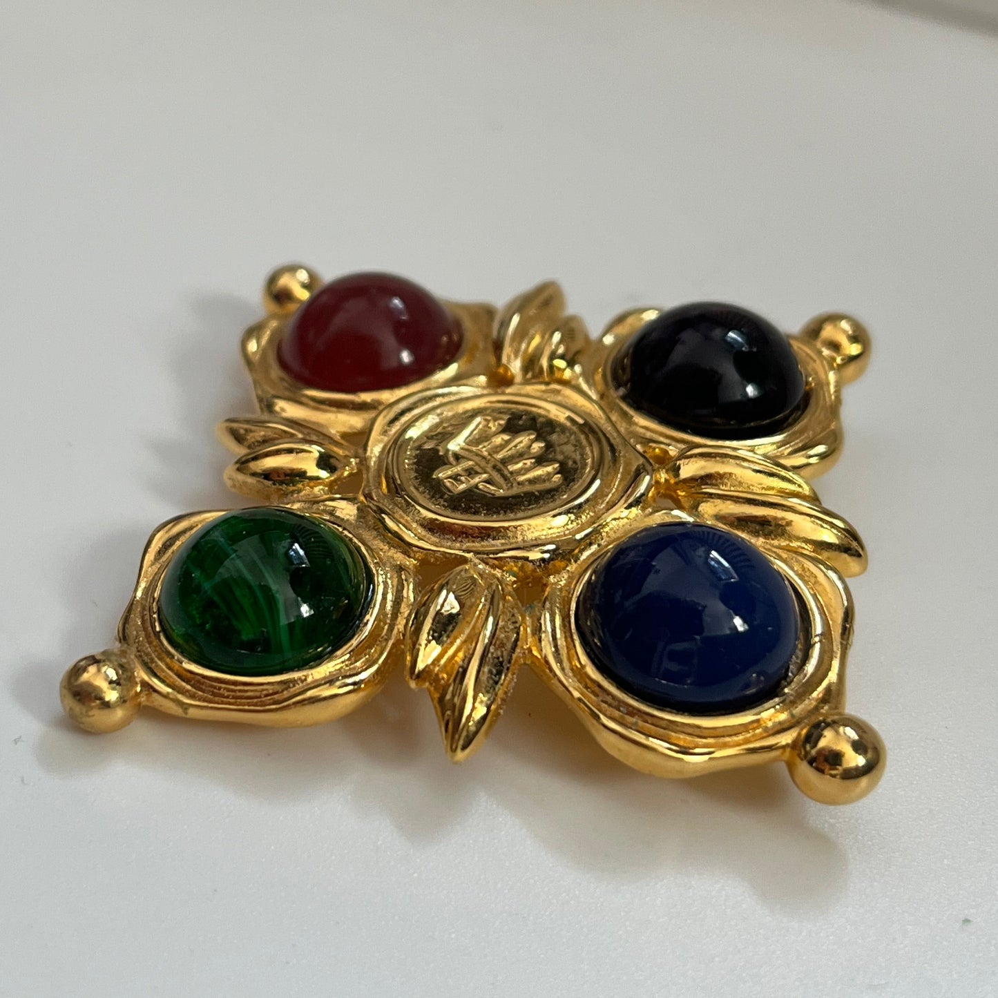 FENDI  brooch cross  colorful cabochon logo