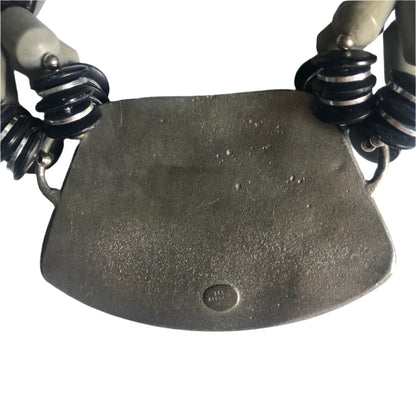Vintage Les Bernard necklace large beads metal pendant