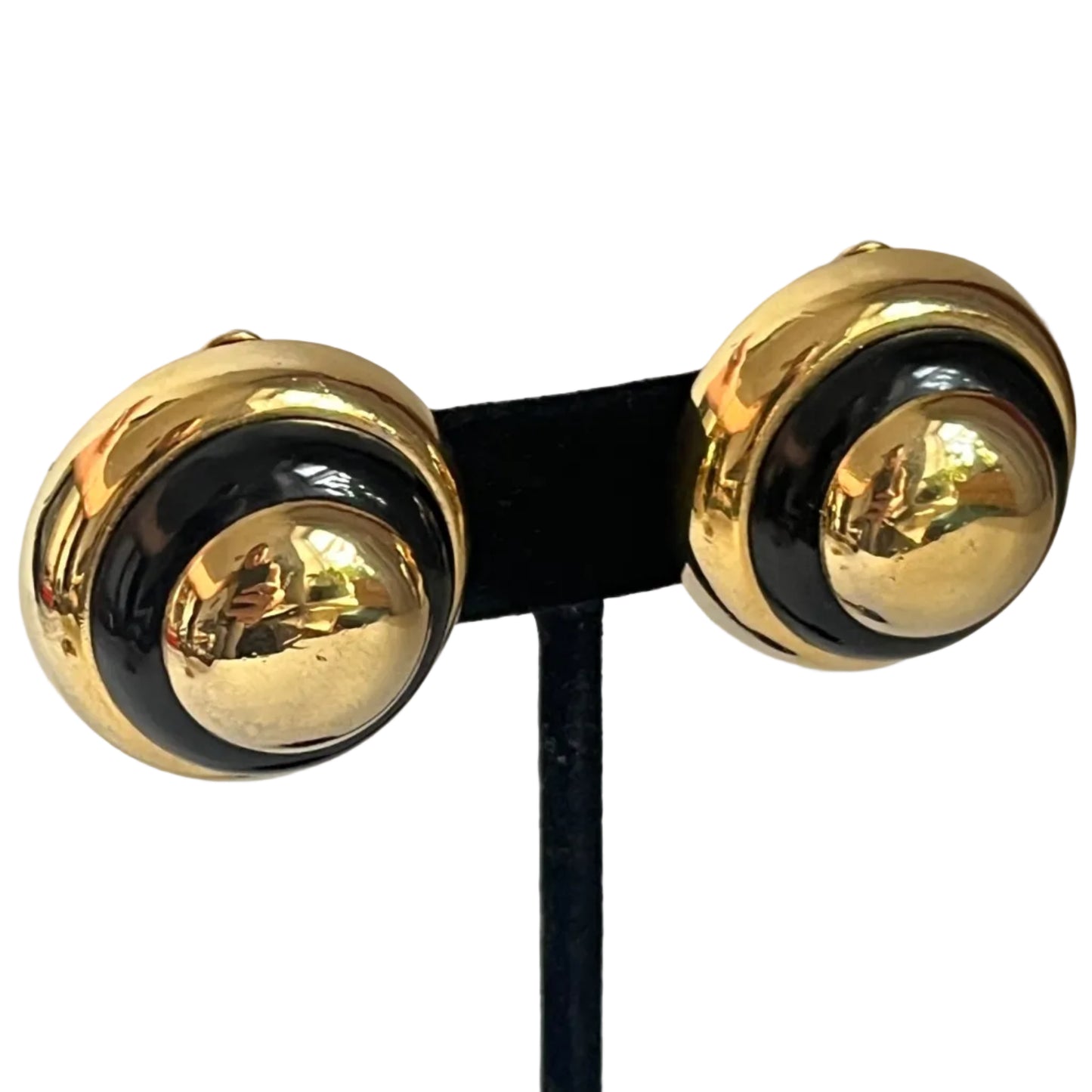 LANVIN Paris earrings clip on button style  black enamel