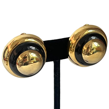 LANVIN Paris earrings clip on button style  black enamel