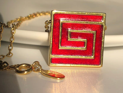 Vintage GIVENCHY necklace logo pendant red enamel