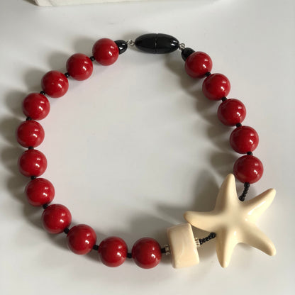 Angela Caputi necklace large red beads resin plastic starfish Italy