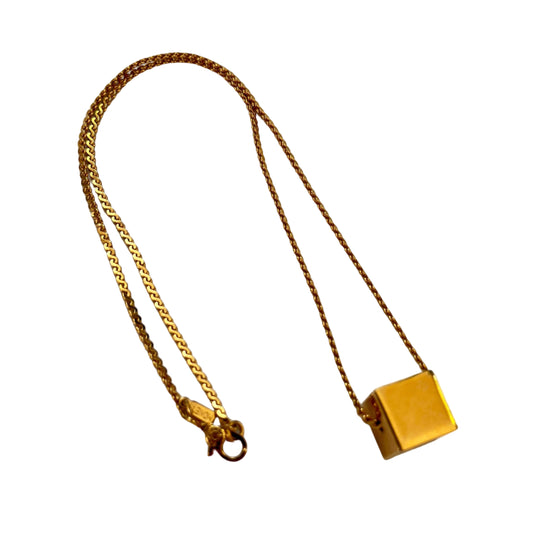 Vintage Monet chain cube  pendant  gold plated