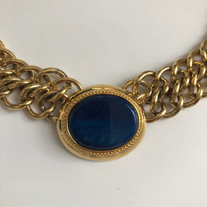 Vintage Monet necklace double chain blue art glass