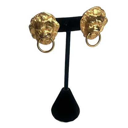 Vintage earrings clip on lion head