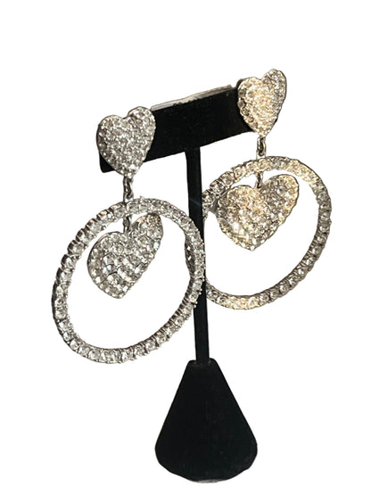 Vintage earrings clip on heart rhinestones 1980’s