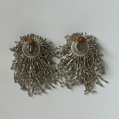 Vintage earrings clip on grey glass beads waterfall 1960’s