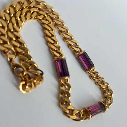 Vintage Nina Ricci necklace chain  two sides crystal / logo NR