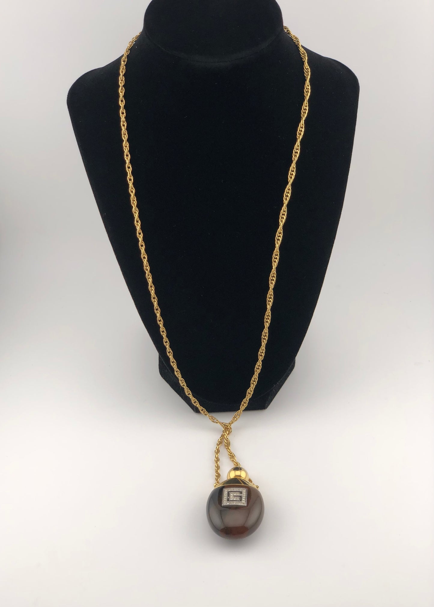 Vintage GIVENCHY Necklace Pendant Rhinestones Logo