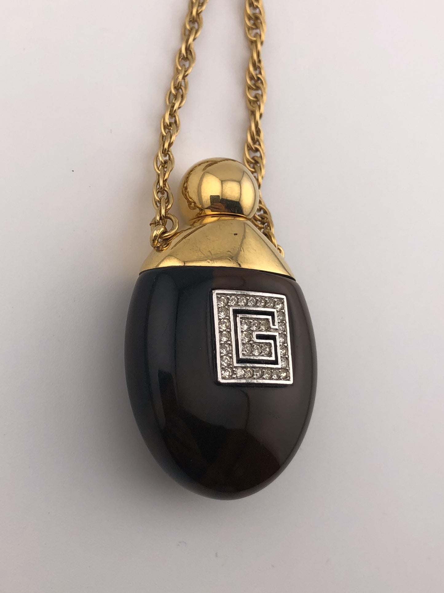 Vintage GIVENCHY Necklace Pendant Rhinestones Logo