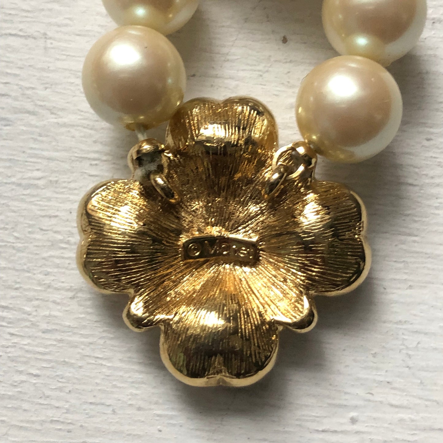 Vintage Monet faux pearl beads clover crystal