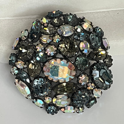 Vintage Schreiner brooch ab crystal topaz rhinestones 1960's