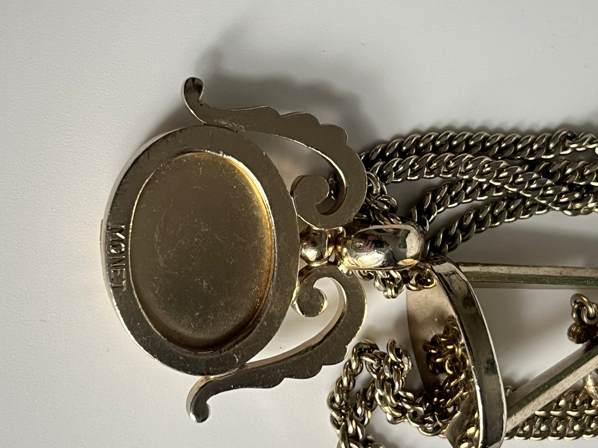 Vintage Monet necklace lariat watch fobs locket  1940’s