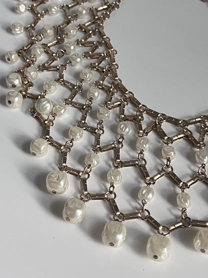 Vintage necklace  collar faux baroque pearl beads 1960s
