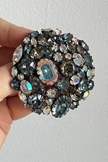 Vintage Schreiner brooch ab crystal topaz rhinestones 1960's