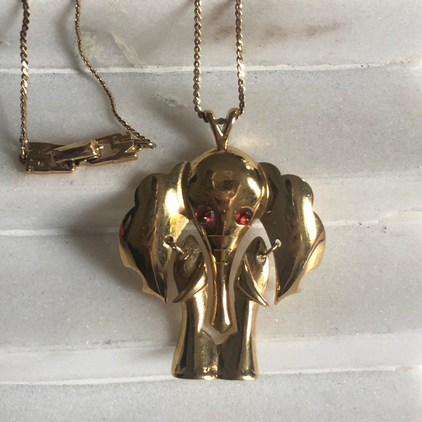 Vintage Nina Ricci necklace elephant pendant red cabochon