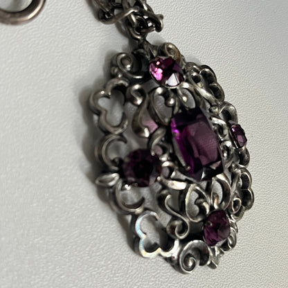 Vintage Napier necklace  art nouveau purple rhinestone 1940’s