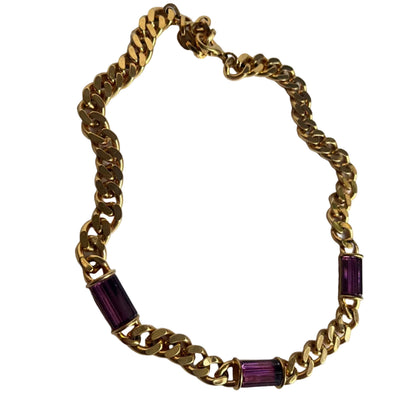 Vintage Nina Ricci necklace chain  two sides crystal / logo NR