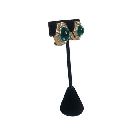 Vintage Les Bernard for Vogue earrings green cabochon Gripoix