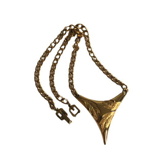 Vintage GIVENCHY necklace carved leaf  pendant 1979