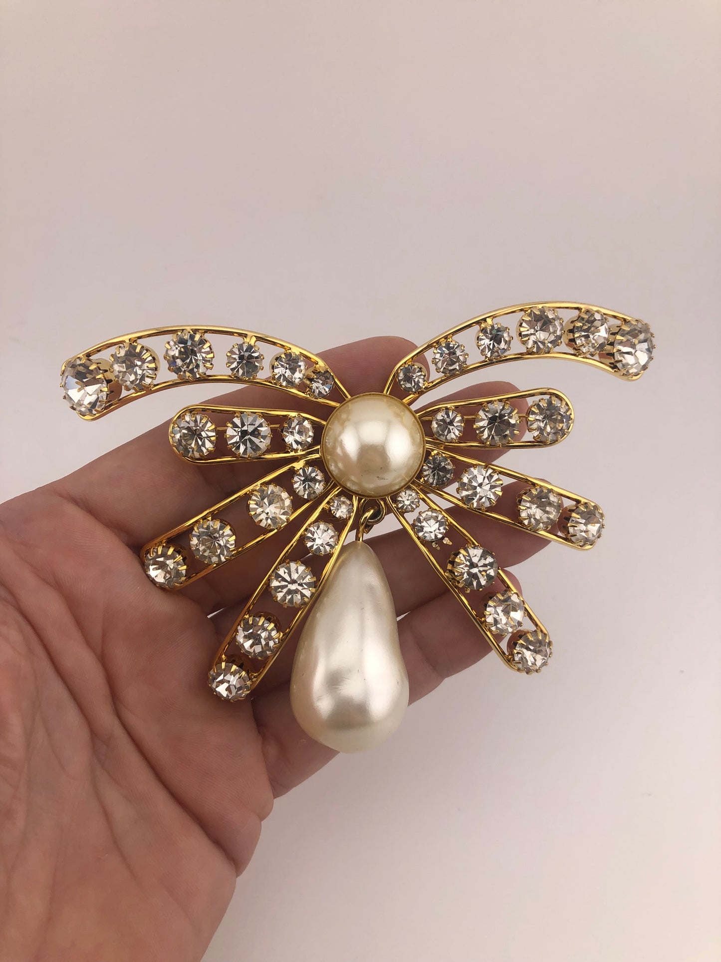 Vintage LES BERNARD huge brooch butterfly dangle pear