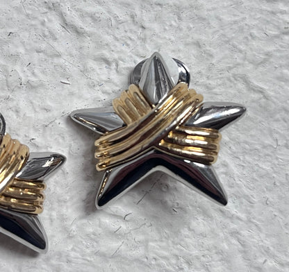 Vintage earrings clip on star silver gold tone Park Lane