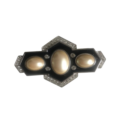 vintage Yves Saint Laurent  brooch pearl cabochon enameler deco style