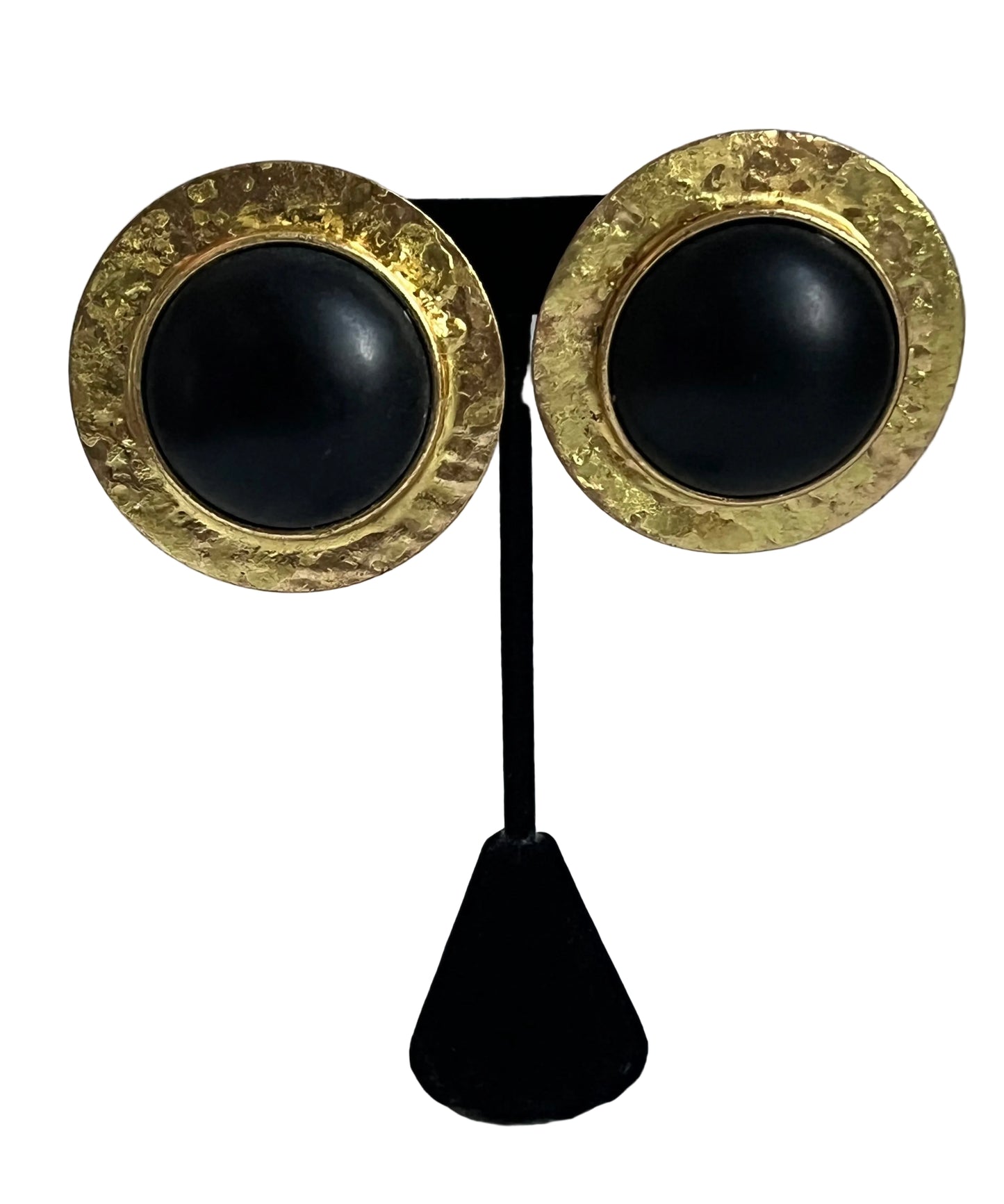 Vintage earrings clip on large runway size black cabochon