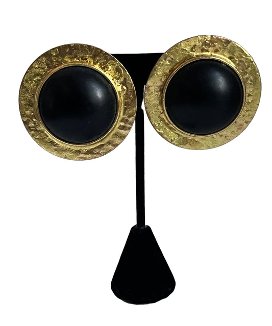 Vintage earrings clip on large runway size black cabochon
