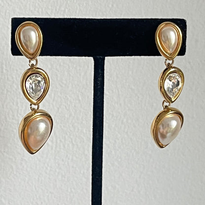 Vintage Napier earrings dangle crystal pearl