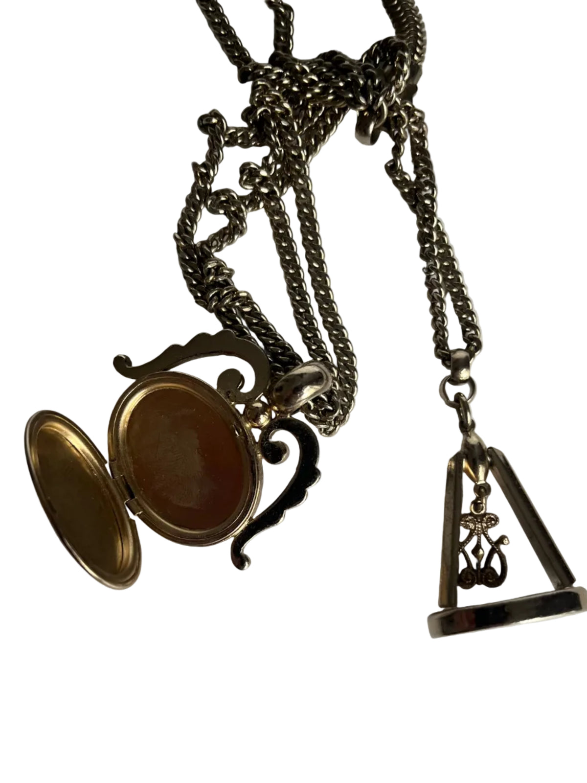 Vintage Monet necklace lariat watch fobs locket  1940’s
