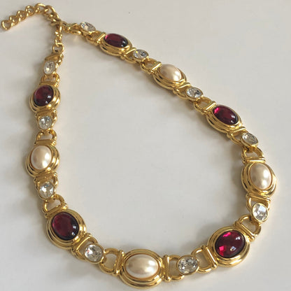 Vintage Monet necklace large cabochon Gripoix style pear gold tone