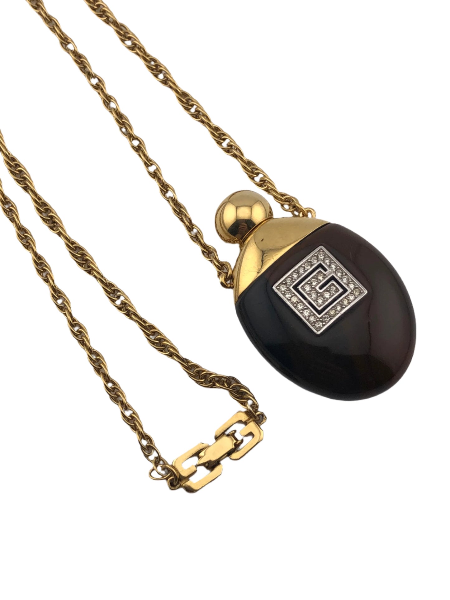 Vintage GIVENCHY Necklace Pendant Rhinestones Logo