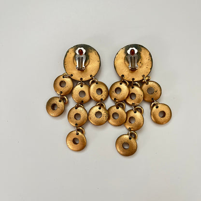 Vintage earrings clip on dangle gold tone