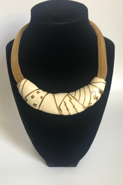 Vintage MONET necklace collar enamel metal mesh