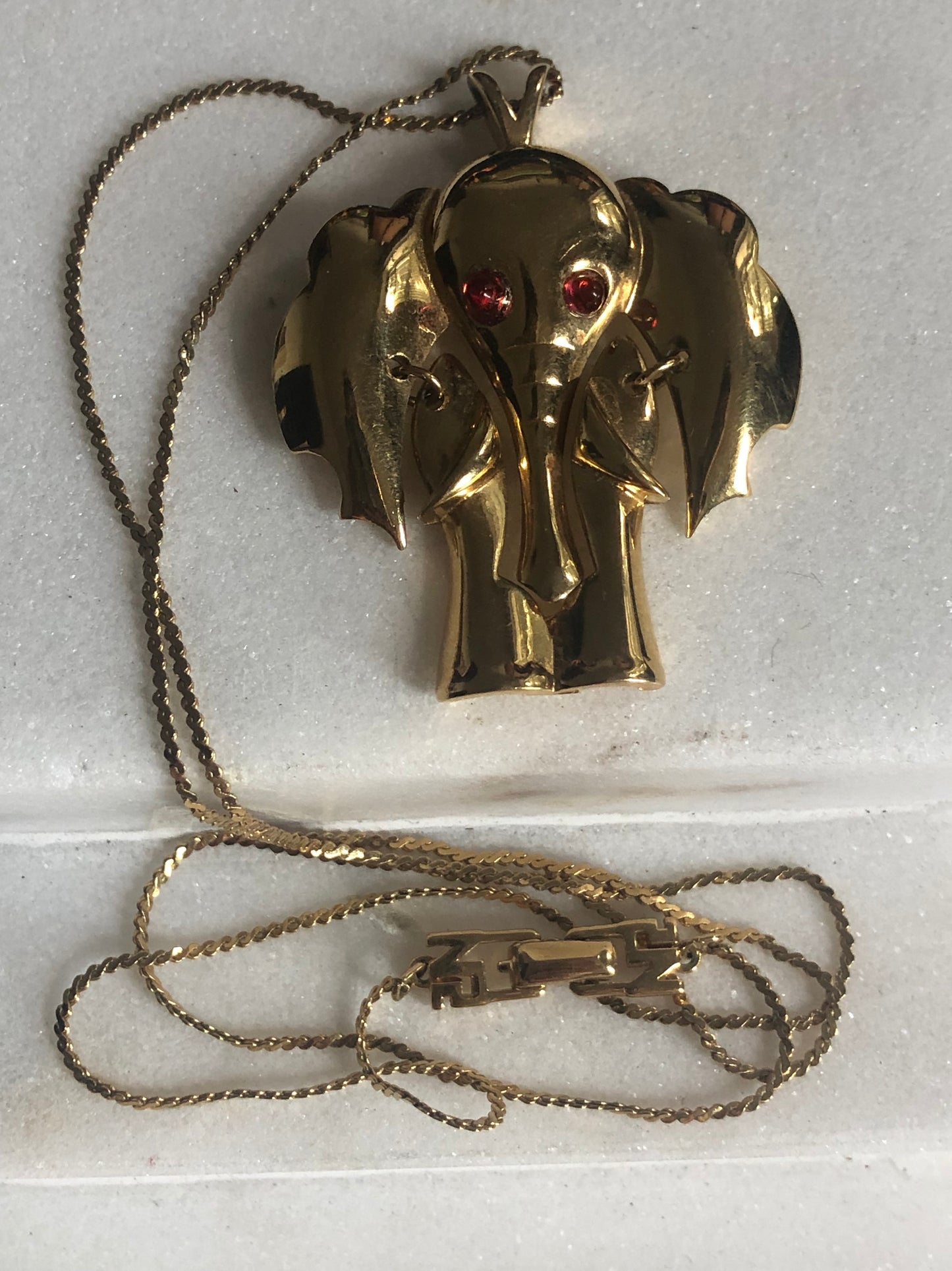 Vintage Nina Ricci necklace elephant pendant red cabochon